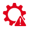 Red gear symbol with a red warning triangle containing an exclamation mark, indicating a technical error or system malfunction.